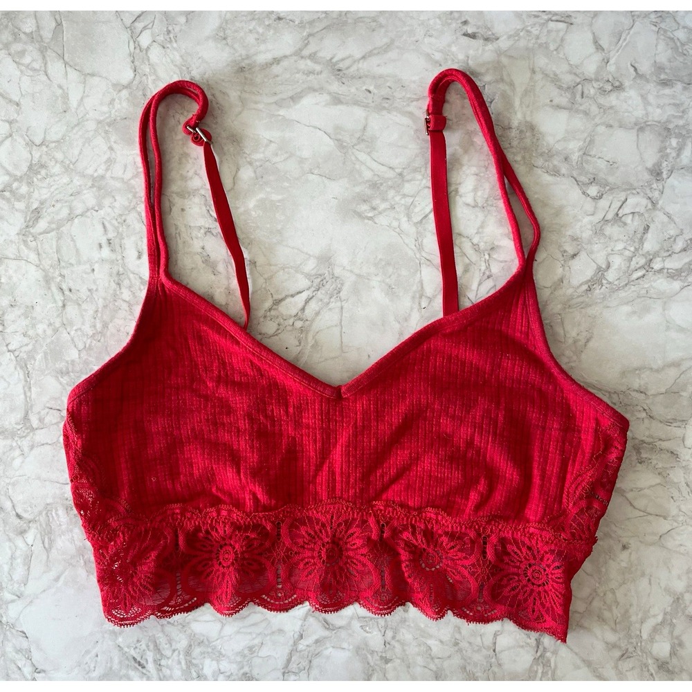 Aerie Real Sunnie Lace Bralette Bra M Red Wireless Pullover Adjustable Straps